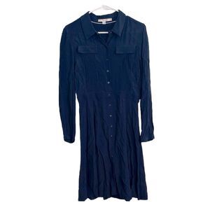Women’s Boden Navy blue Long Sleeve button front T- Shirt Dress collared modest
